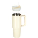 Termohrnček so slamkou a rukoväťou termoska 1200ml krémová – Obrázok 6