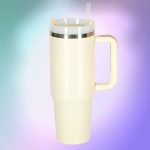Termohrnček so slamkou a rukoväťou termoska 1200ml krémová – Obrázok 11