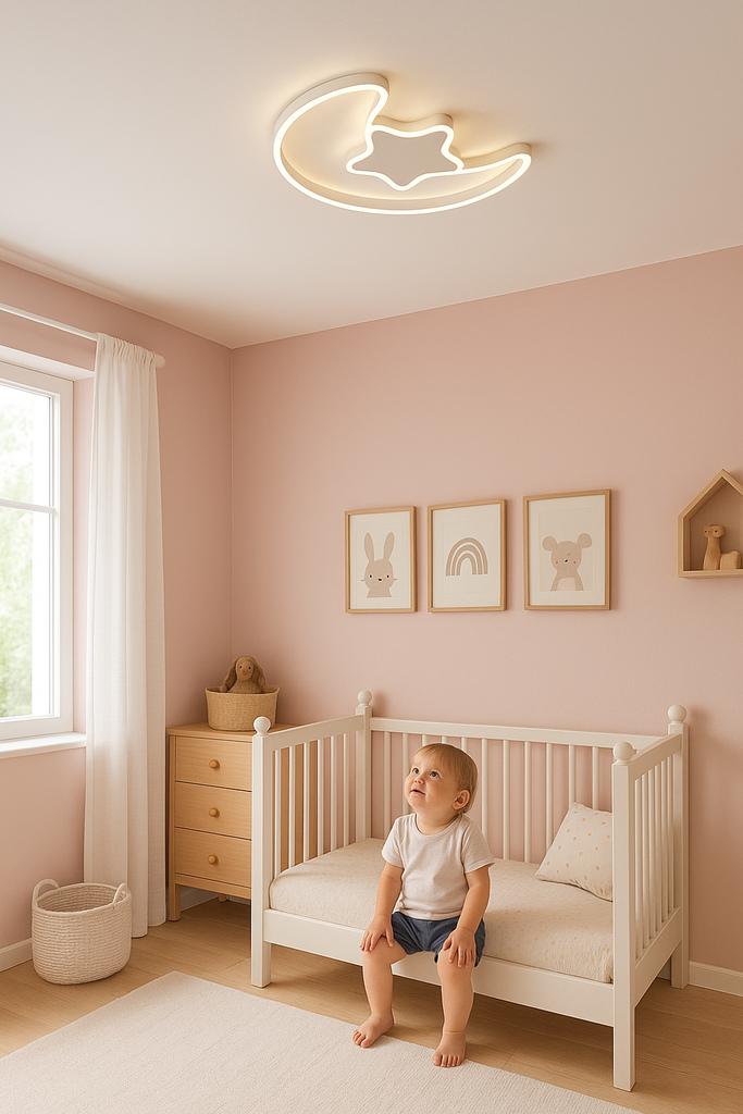 Lampa-LED-sufitowa-plafon-do-pokoju-dzieciecego-sciemniana-LUMELA-pilot-ksiezyc-biala-171000 LED stropné svietidlo do detskej izby stmievateľné LUMELA + diaľkové ovládanie moon white – Obrázok 1