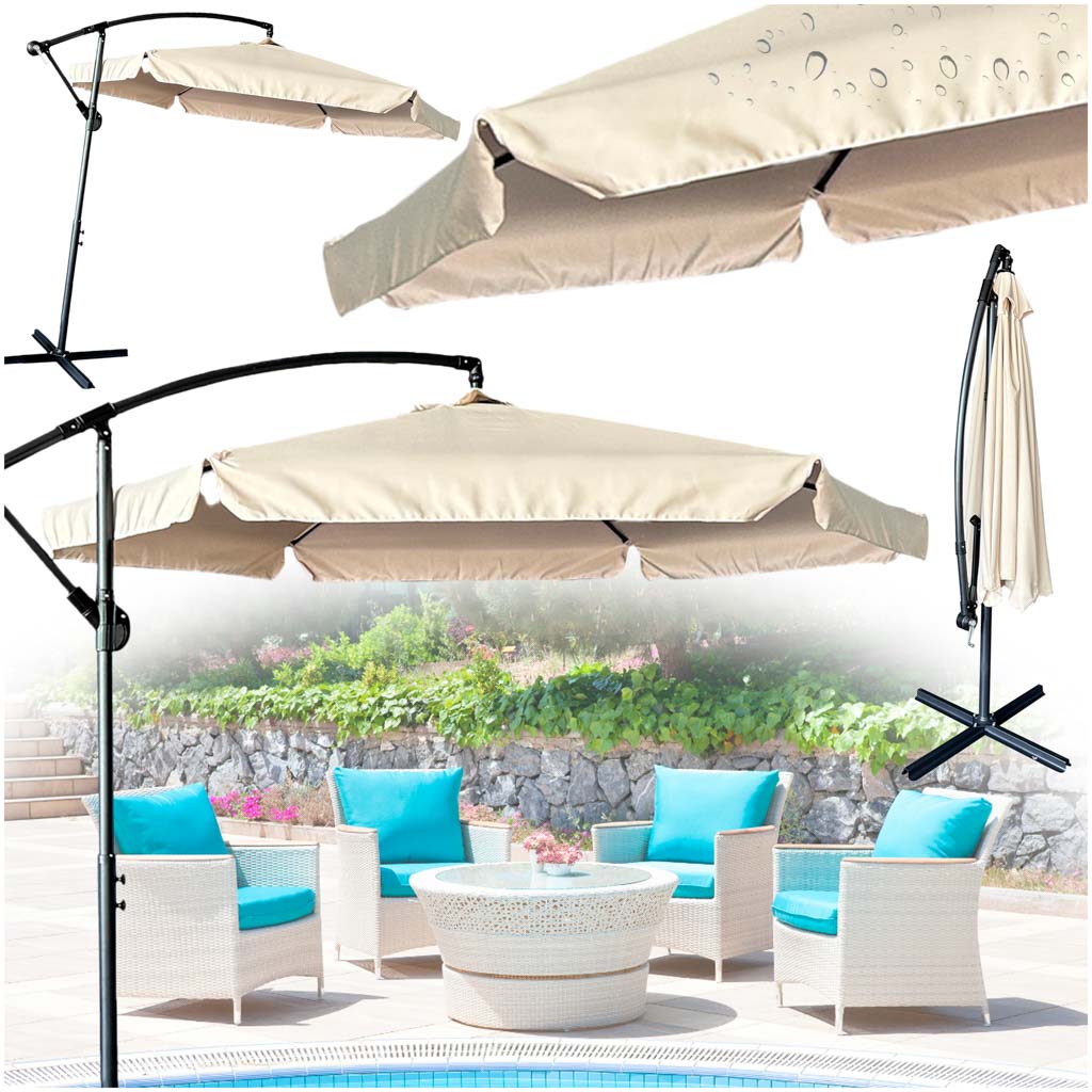 Parasol-ogrodowy-duzy-skladany-z-wysiegnikiem-290cm-bezowy-171110 Záhradný dáždnik veľký skladací dáždnik s výložníkom 290cm béžový – Obrázok 1