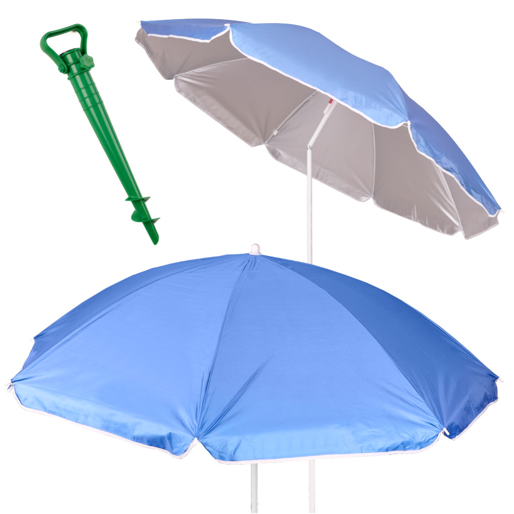 KX3312 Parasol ogrodowy plażowy regulowany łamany składany UV Plážový slnečník nastaviteľný rozbitný UV skladací 150cm modrý – Obrázok 1