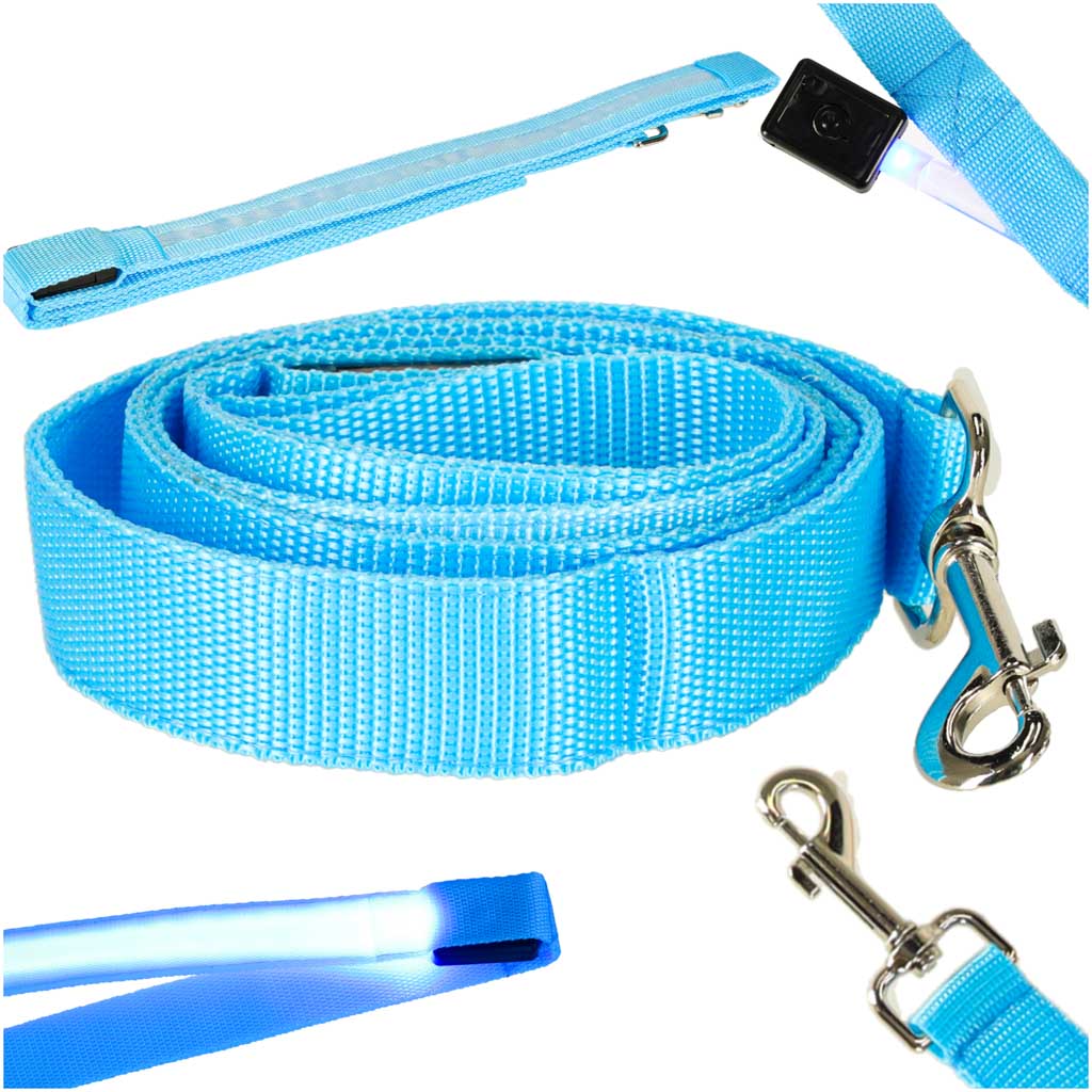 Smycz-dla-psa-kota-swiecaca-spacer-jesien-zima-noc-LED-1-2-m-niebieska-167654 LED svietiace vodítko pre psov 2,5x120cm modré – Obrázok 1