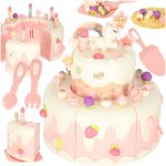 Narodeninová torta nahromadená na rezanie suchý zips hudba svetlo kuchyňa 16 kusov ružová