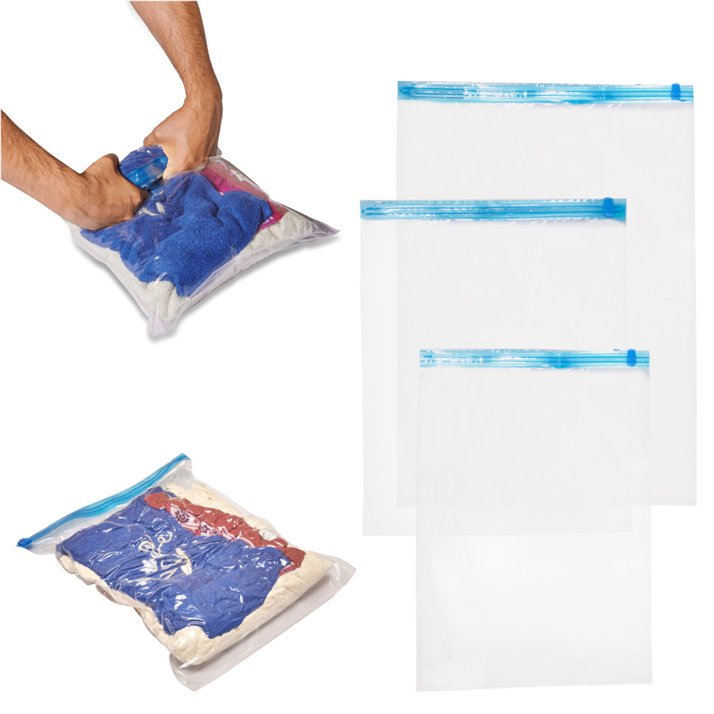 KX4588 Worki próżniowe rolowane na ubrania 9 sztuk 3 rozmiary Vákuové vrecia na oblečenie 9 kusov 3 veľkosti 35x50cm, 40x50cm, 50x70cm – Obrázok 1