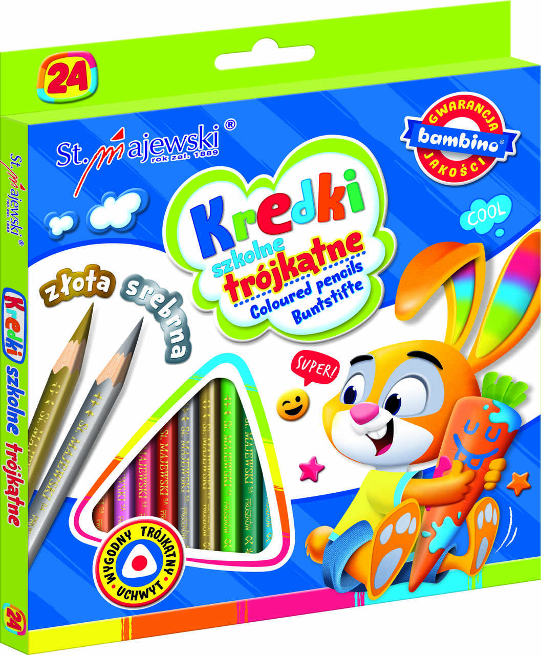 BAMBINO-Kredki-szkolne-trojkatne-24-kolory-994902 BAMBINO Školské trojuholníkové ceruzky 24 farieb – Obrázok 1
