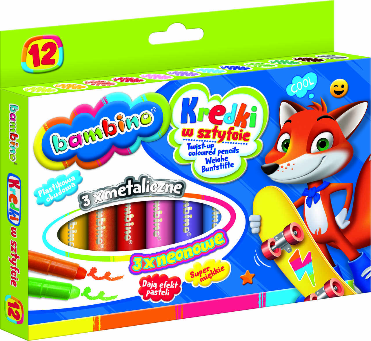 BAMBINO-Kredki-w-sztyfcie-12-kolorow-995212 BAMBINO Pastelky v tyčinke 12 farieb – Obrázok 1