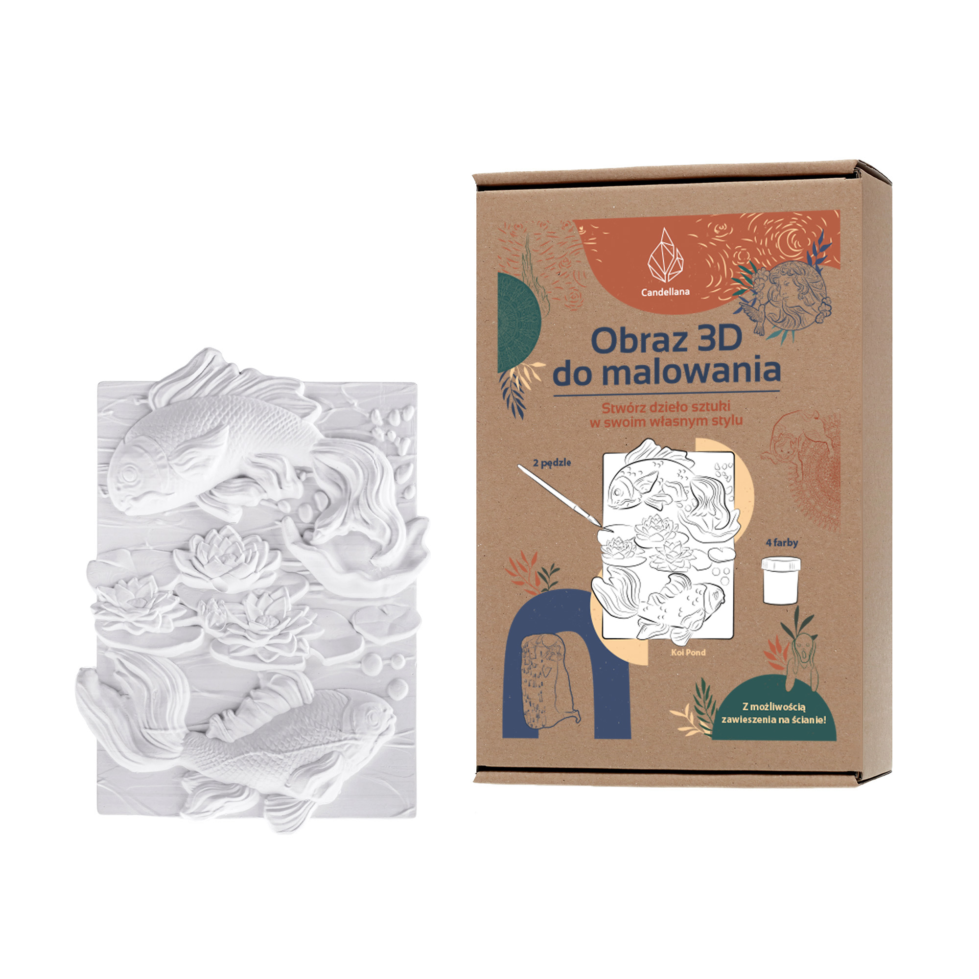 CANDELLANA-Kolorowanka-gipsowa-obraz-3D-ryby-far-136648 CANDELLANA Sada farieb a štetcov na vyfarbovanie obrázkov 3D maľovanie rýb – Obrázok 1