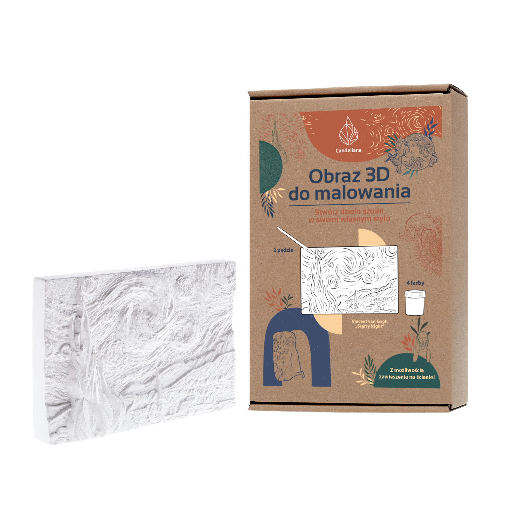 CANDELLANA-kolorowanka-gipsowa-obraz-3D-Vincent-136650 CANDELLANA sadrové maľby 3D maľba Vincent Van Gogh sada farieb a štetcov – Obrázok 1