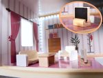 MDF drevený domček pre bábiky + nábytok 78cm čierny LED – Obrázok 15