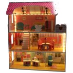 MDF drevený domček pre bábiky + nábytok 70cm ružový LED – Obrázok 8