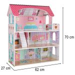 MDF drevený domček pre bábiky + nábytok 70cm ružový LED – Obrázok 18