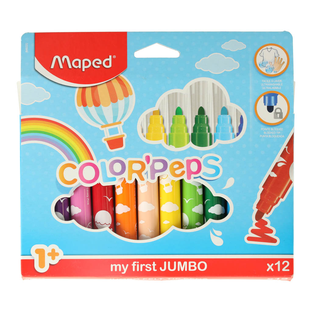Flamastry-mazaki-dla-malych-dzieci-1-Maped-12-kolorow-157238 Jumbo Farebné sklápacie značky 12ks – Obrázok 1