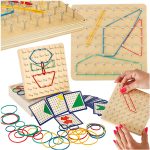 Geoboard geoplan drevené puzzle vytváranie tvarov pomocou gumičiek
