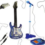Gitara elektryczna rockowa ze wzmacniaczem mikrofonem dla dzieci niebieska