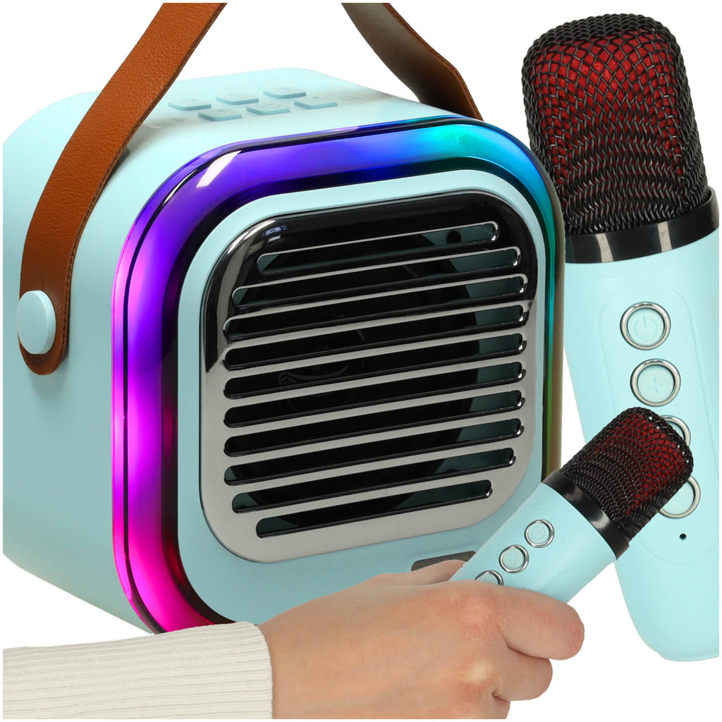 Glosnik-do-karaoke-USB-Bluetooth-niebieski-161111 Karaoke reproduktor USB Bluetooth modrý – Obrázok 1