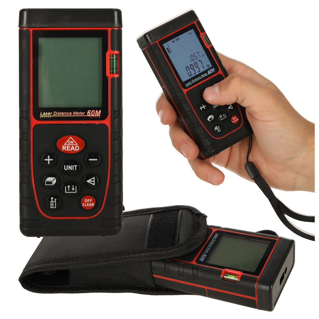 KX471191583 Digitálny laserový merač vzdialenosti vodotesný IP54 3mm/60m batériovo napájaný – Obrázok 1