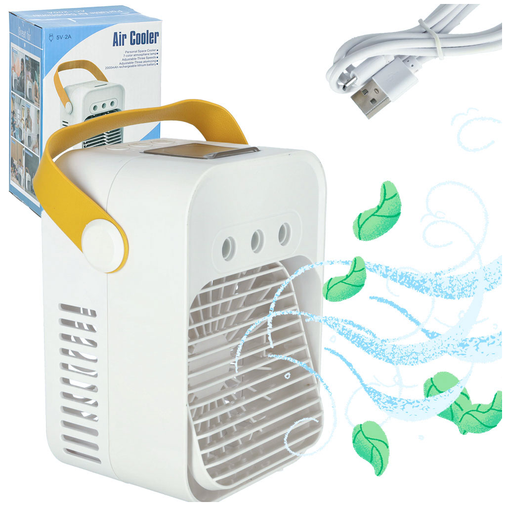 Klimatyzator-klimator-przenosny-wentylator-biurkowy-nawilzacz-3w1-USB-bialy-173409 Ventilátor klimatizácie zvlhčovač strieborný – Obrázok 1