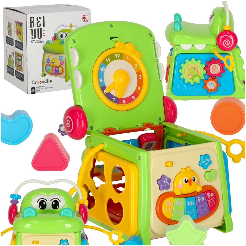 Kostka-edukacyjna-sorter-z-pianinkiem-krokodyl-4w1-168283 Vzdelávacia triediaca kocka s klavírnym krokodílom 4v1 – Obrázok 1