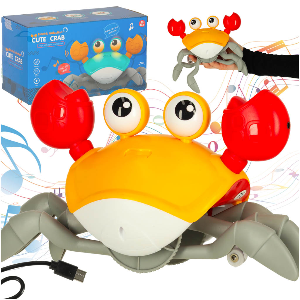 Krab-uciekajacy-pelzajacy-czujnik-interaktywna-akumulator-USB-czerwony-167783 Interaktívny krab so zvukom žltá – Obrázok 1