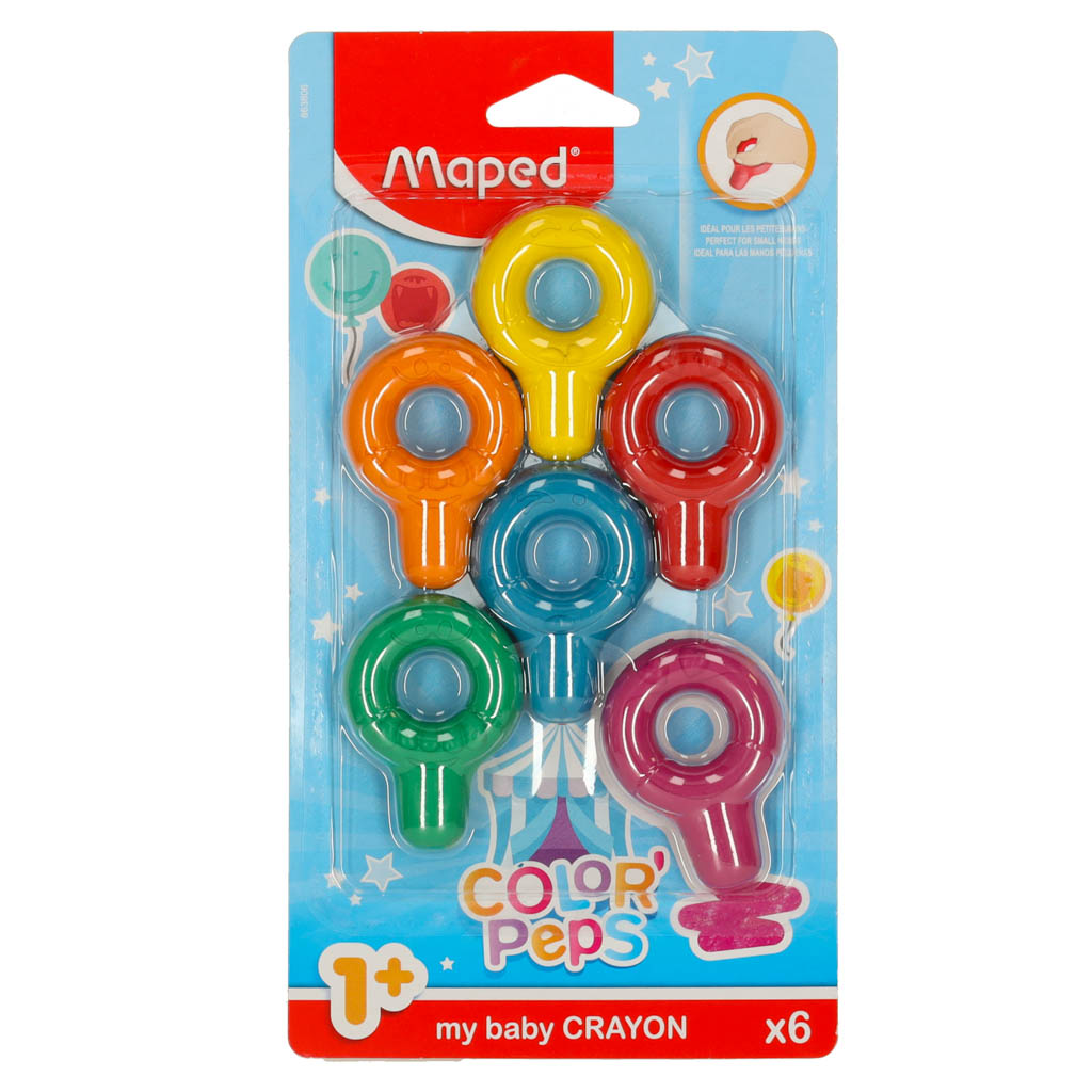 Kredki-swiecowe-dla-malych-dzieci-okragle-1-Maped-6-kolorow-157240 Detské okrúhle plastové pastelky Colorpeps 6ks. – Obrázok 1