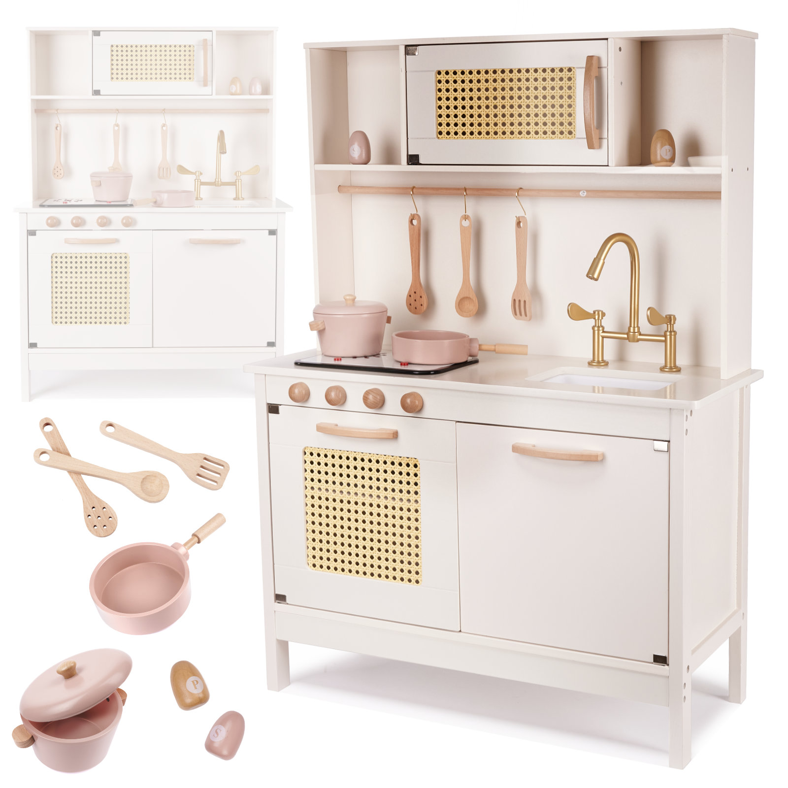 Kuchnia-drewniana-MDF-retro-z-akcesoriami-BOHO-897162 Detská drevená retro kuchynka z MDF s doplnkami BOHO – Obrázok 1