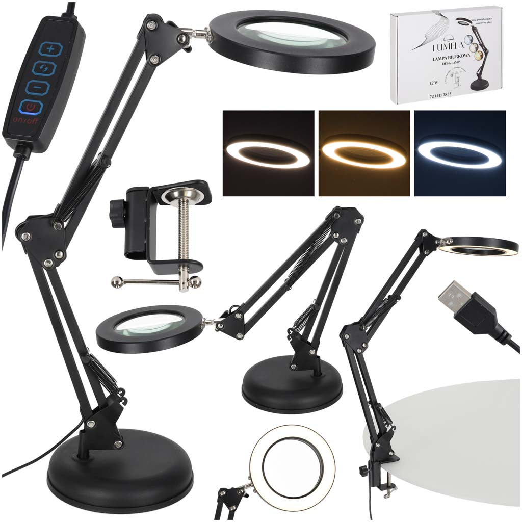 Lampka-na-biurko-biurkowa-LED-z-lupa-szlo-powiekszajace-obrotowy-wysiegnik-2-sposoby-mocowania-176419 Stolná lampa LED s lupou otočné rameno s lupou 2 spôsoby upevnenia – Obrázok 1