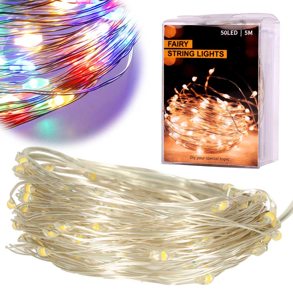 Lampki-LED-druciki-dekoracyjne-5m-50LED-multikolor-148251 LED dekoratívne drôtené svietidlá 5m 50LED viacfarebné – Obrázok 1