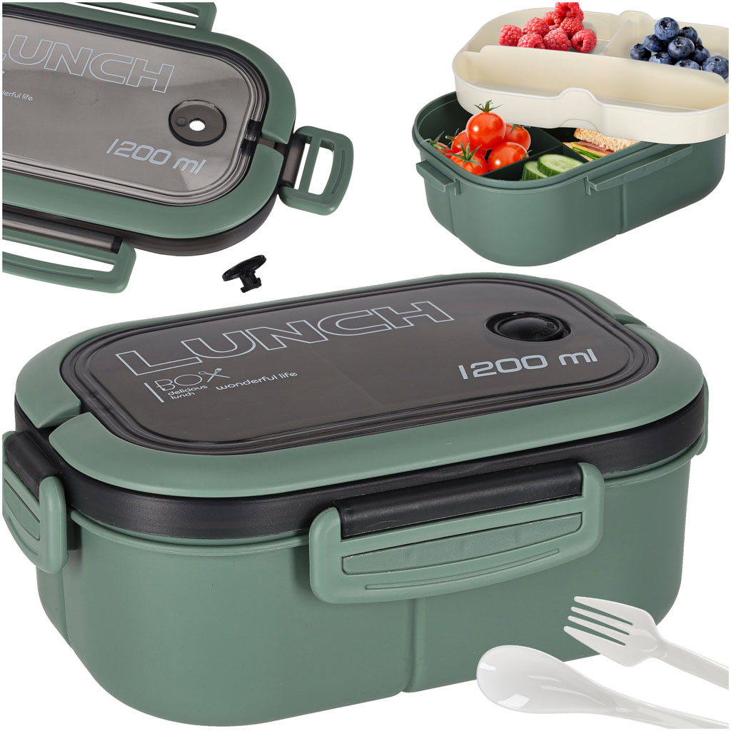 Lunch-box-sniadaniowka-pudelko-sniadaniowe-z-przegrodkami-dzielone-1200ml-zielone-176313 Obedový box na raňajky s priehradkami rozdelený 1200 ml zelený – Obrázok 1