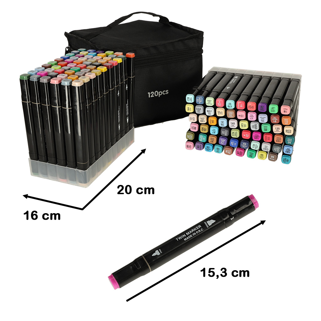 Markery-dwustronne-alkoholowe-w-etui-120-podstawka-134130 Obojstranné alkoholové fixky v puzdre 120 + stojan – Obrázok 1