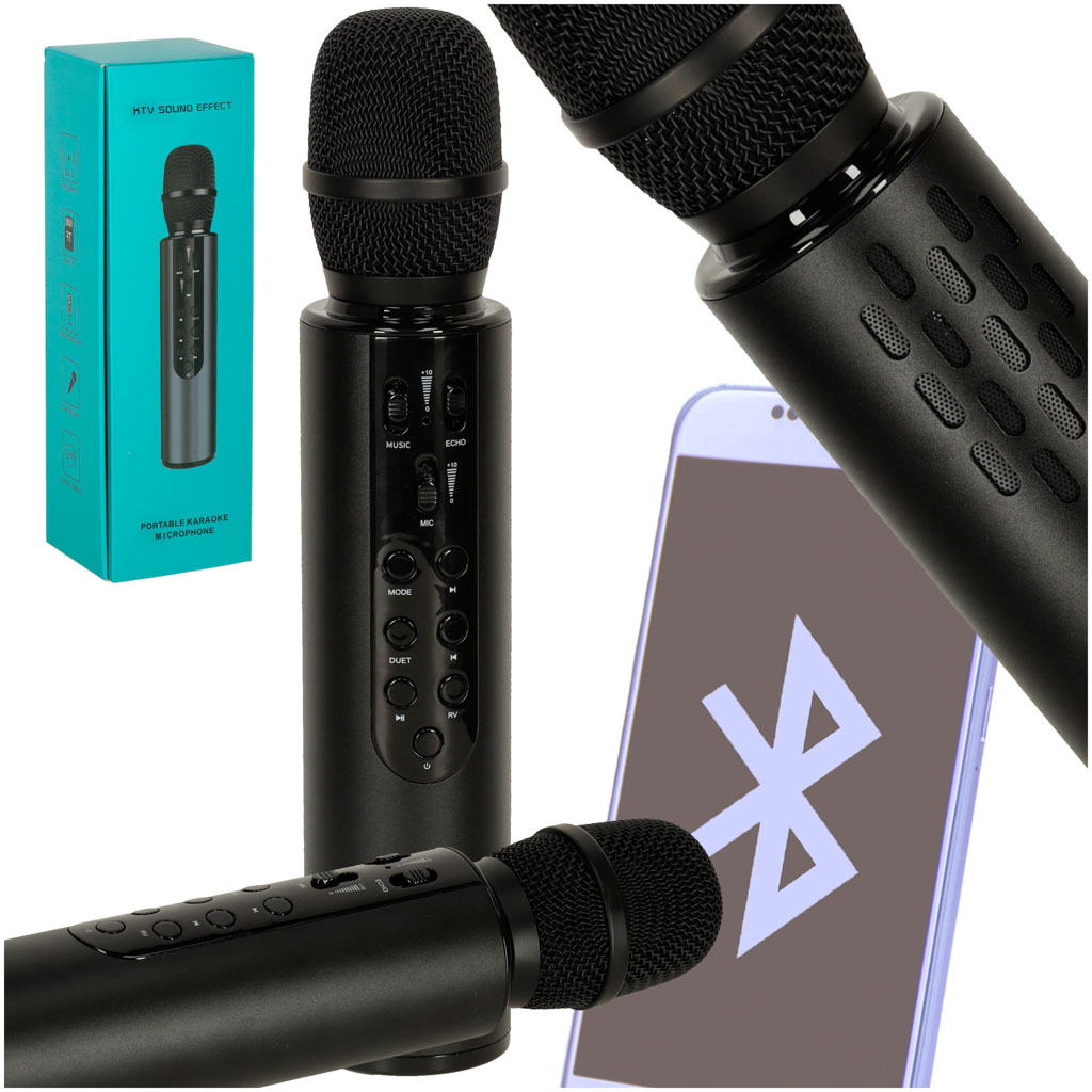 Mikrofon-bezprzewodowy-do-karaoke-Bluetooth-czarny-162091 Bezdrôtový karaoke mikrofón Bluetooth čierny – Obrázok 1