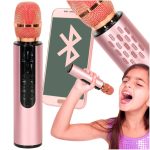 Bezdrôtový karaoke mikrofón Bluetooth ružový – Obrázok 10