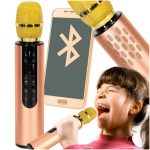 Bezdrôtový karaoke mikrofón Bluetooth zlatý – Obrázok 10
