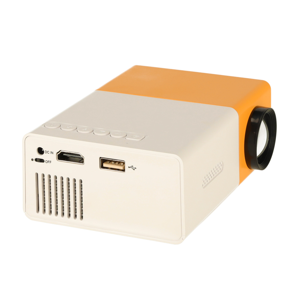 Mini-projektor-rzutnik-przenosny-dla-dzieci-LED-TFT-LCD-1920x1080-24-60-USB-HDMI-12V-pomaranczowo-bialy-154151 Mini projektor prenosný projektor pre deti LED TFT LCD 1920x1080 24-60" USB HDMI 12V žlto-biely – Obrázok 1