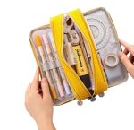 Školský peračník trojité vrecúško vanity prípad 3v1 žltá – Obrázok 2