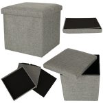 Skladací puf s úložným priestorom sivý 38x38x38cm – Obrázok 6