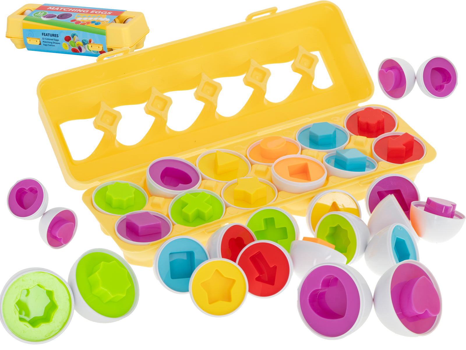 Puzzle-klocki-jajka-12-szt-wytlaczanka-Montessori-ksztalty-i-kolory-907801 Vzdelávacie puzzle triedič zápas vajíčka tvary 12ks – Obrázok 1