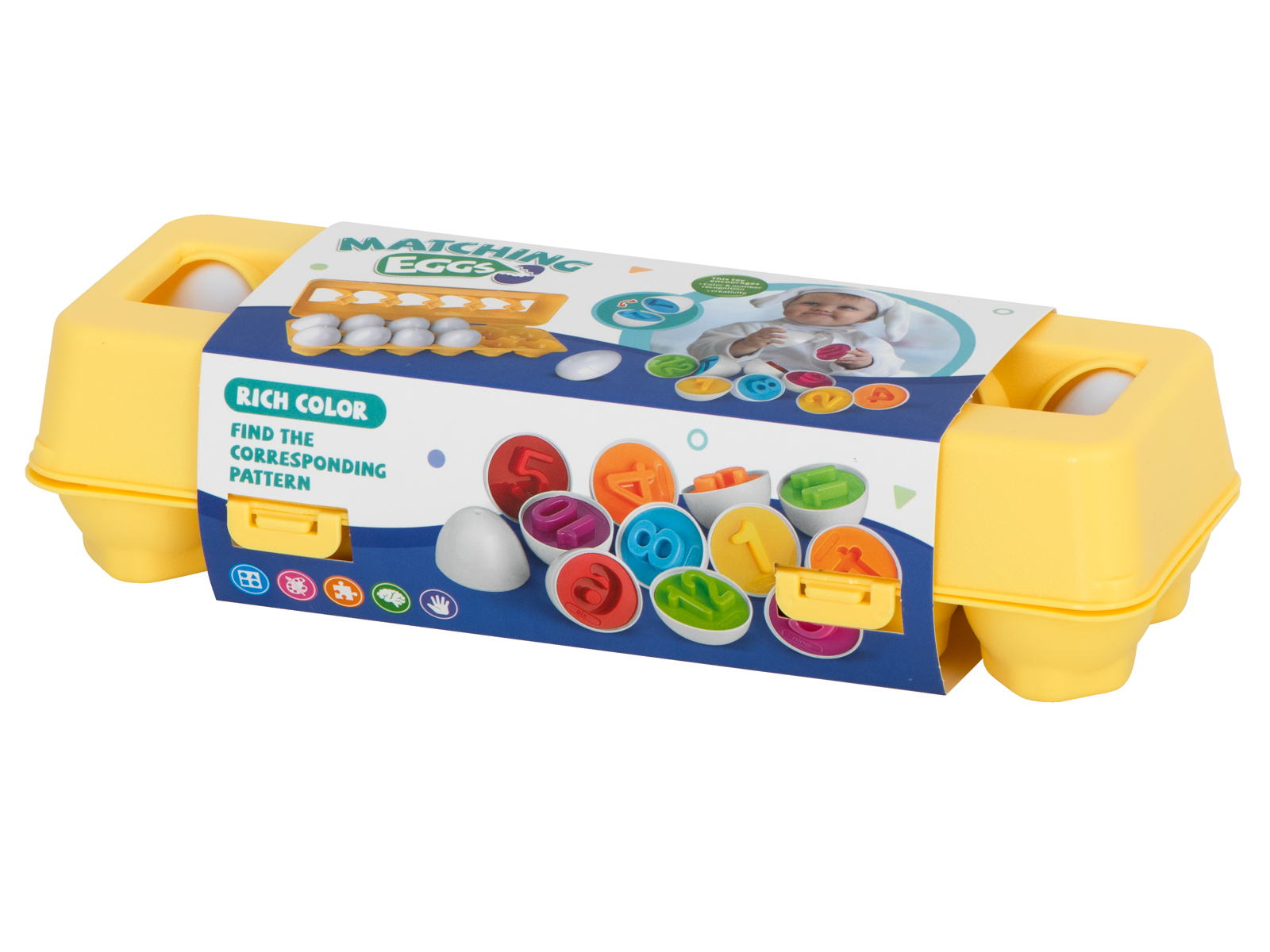 Puzzle-klocki-jajka-12-szt-wytlaczanka-Montessori-liczby-i-kolory-904331 Vzdelávací triedič puzzle zodpovedajúce tvary čísla vajcia 12ks – Obrázok 1