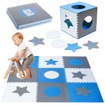 Penová podložka na puzzle pre deti 180x180cm 9 dielov sivomodrá