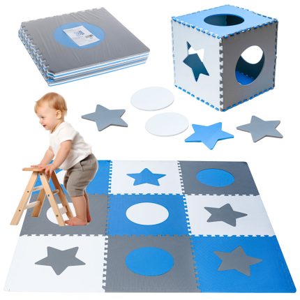 Penová podložka na puzzle pre deti 180x180cm 9 dielov sivomodrá
