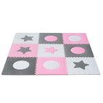 Penová podložka na puzzle pre deti 180x180cm 9 dielov sivo-ružová