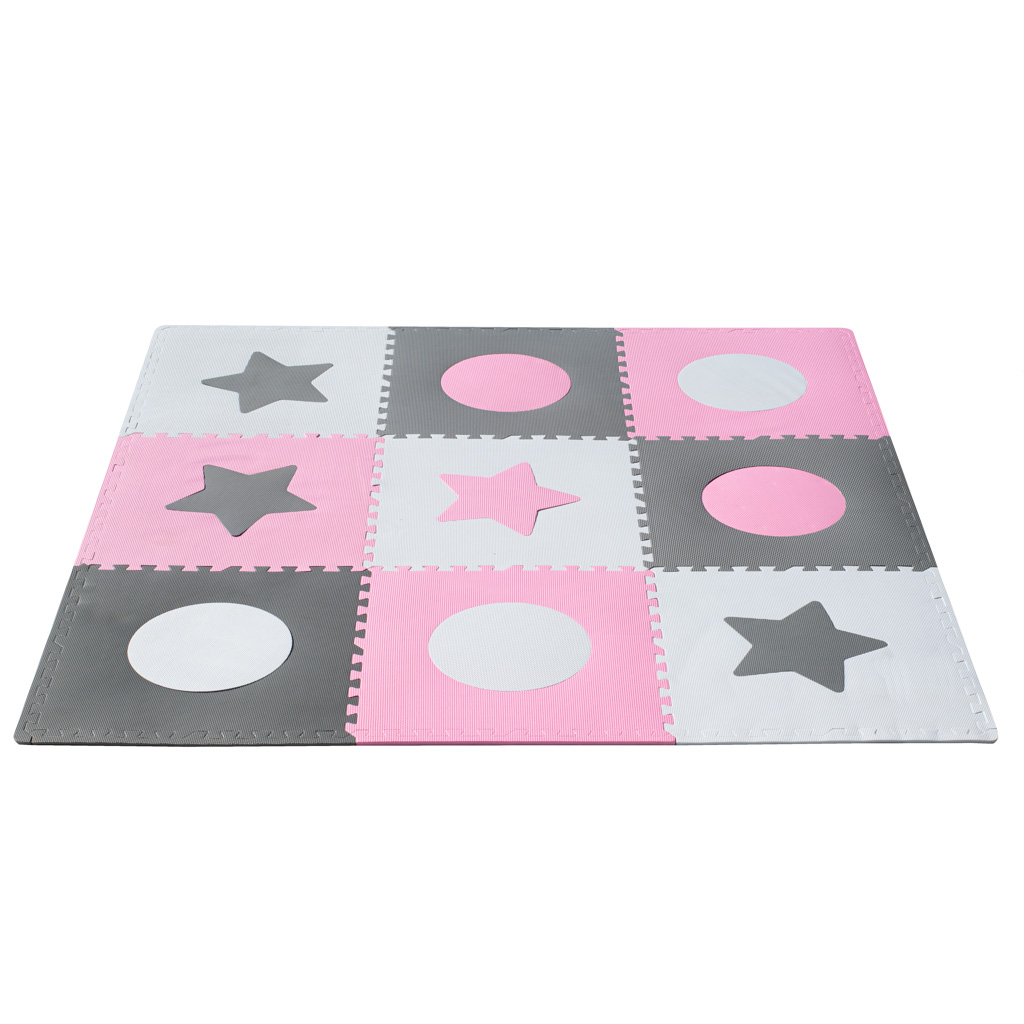 Puzzle-piankowe-mata-180x180cm-9-elementow-szaro-rozowa-140114 Penová podložka na puzzle pre deti 180x180cm 9 dielov sivo-ružová – Obrázok 1