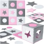 Penová podložka na puzzle pre deti 180x180cm 9 dielov sivo-ružová – Obrázok 12
