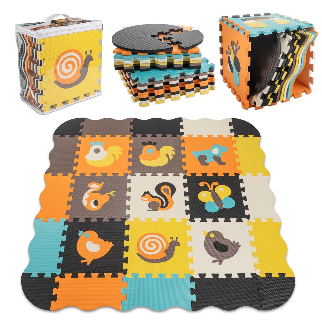 Puzzle-piankowe-mata-kojec-dla-dzieci-25el-kolorowe-114cm-x-114cm-x-1cm-1053931 Penová podložka na puzzle / ohrádka pre deti 25ks farebných zvierat 114cm x 114cm x 1cm – Obrázok 1