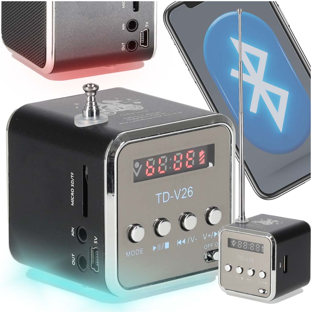 Radio-akumulatorowe-przenosne-glosnik-Bluetooth-LCD-TD-V26-174953 Nabíjateľné prenosné rádio Bluetooth LCD reproduktor TD-V26 – Obrázok 1