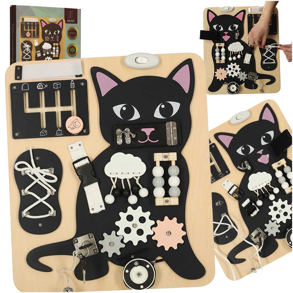 Tablica-manipulacyjna-sensoryczna-Kotek-LULILO-KICIAO-169974 Senzorická manipulačná tabuľa Kitten LULILO KICIAO – Obrázok 1
