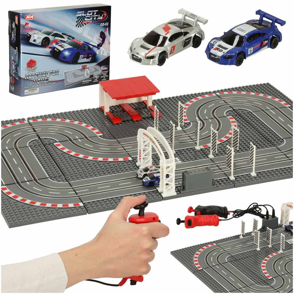 Tor-samochodowy-wyscigowy-policyjny-elektryczny-2-auta-klocki-konstrukcyjne-GD-02-160623 Policajná autodráha 64x38,5cm – Obrázok 1