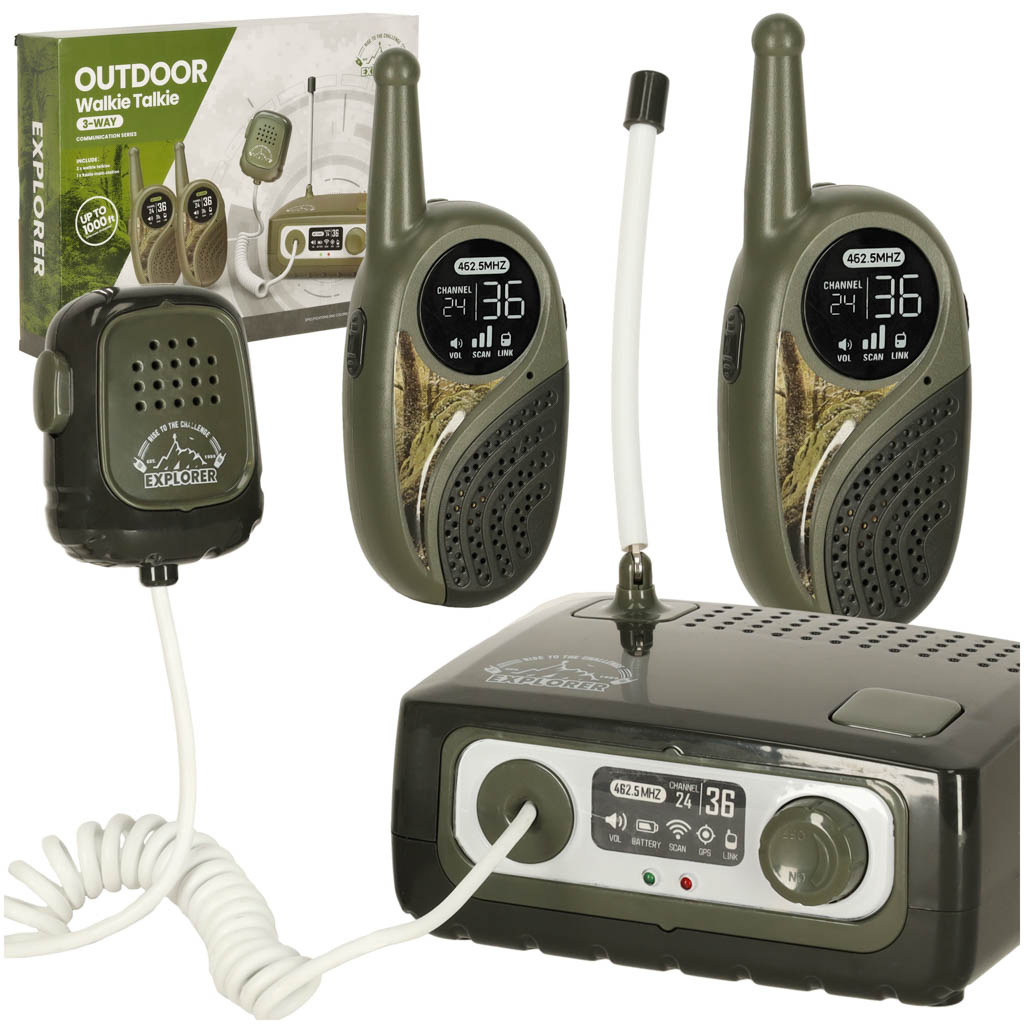 Walkie-Talkie-krotkofalowka-zestaw-z-centrala-dla-dzieci-khaki-161343 Vysielačky Walkie Talkie s ústredňou pre deti khaki – Obrázok 1