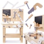 Drevená dielňa s náradím na stole DIY set