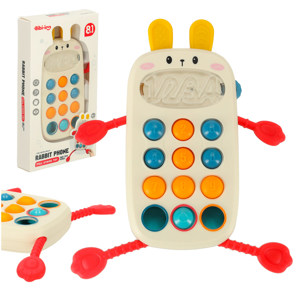 Zabawka-sensoryczna-gryzak-dla-niemowlat-telefon-Bibi-inn-159602 Montessori senzorická hračka pre bábätká telefón s tlačidlami človek – Obrázok 1