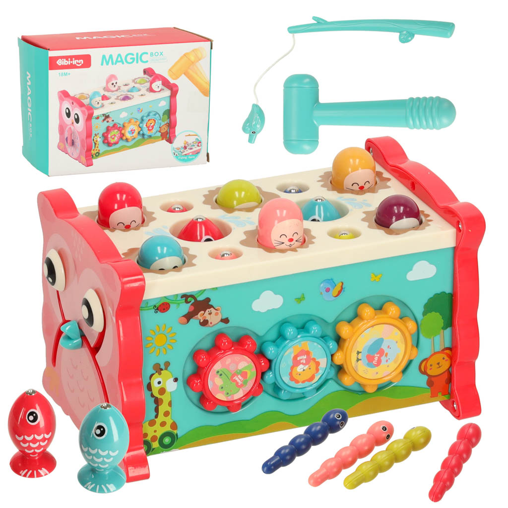 Zabawka-sensoryczna-wbijak-dla-niemowlat-8w1-Bibi-inn-rozowa-159068 Senzorická hračka magic box 8v1 – Obrázok 1